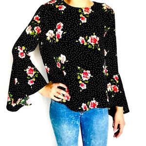 Catherine Malandrino Floral Polka Dot Flare Sleeve Top Size Medium NWT